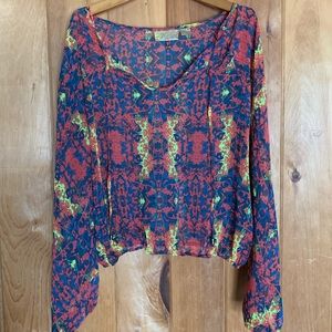 Sheer long sleeve blouse with tie in front